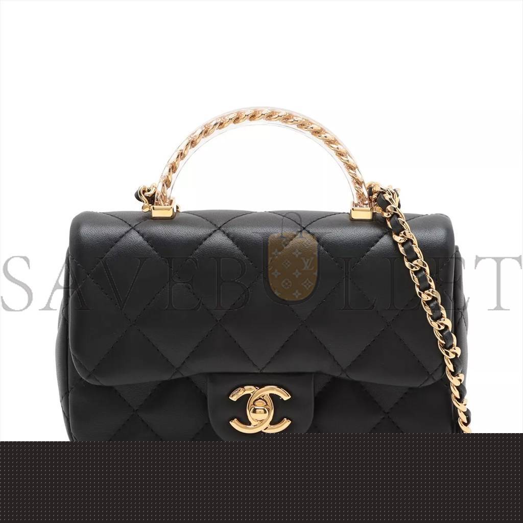 Ch*el master mini matelasse lambskin 2way shoulder bag top handle black gold metal as4848 (19*12*6cm)